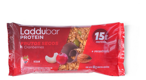 Laddubar Protein Cranberries Caja X10 Barras 15g Proteína Sin Tacc Veganas