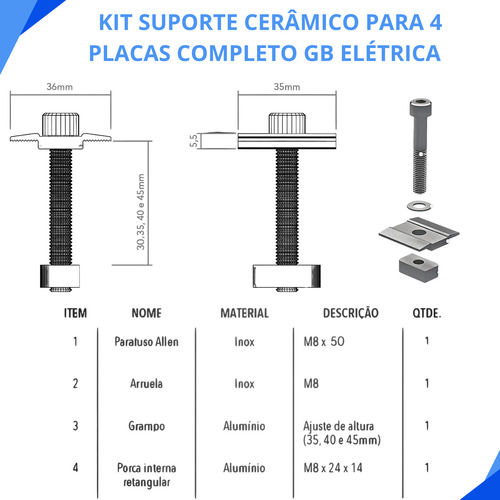 Kit Suporte Cerâmico Para 8 Placas Com Perfil / Trilho