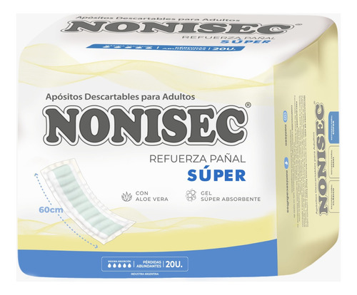 Nonisec Refuerza Pañal Super Absorbente 60cm Pack X 20 Un