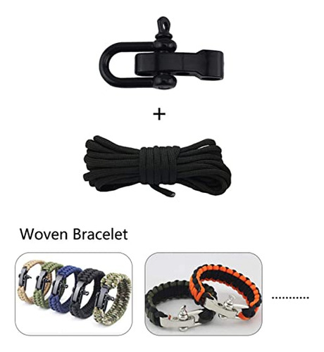 10 Hebillas De Pulsera Paracord Negras Ajustables En U Con F