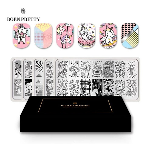 Caja Con 5 Placas Born Pretty Edicion Limitada Unicornios