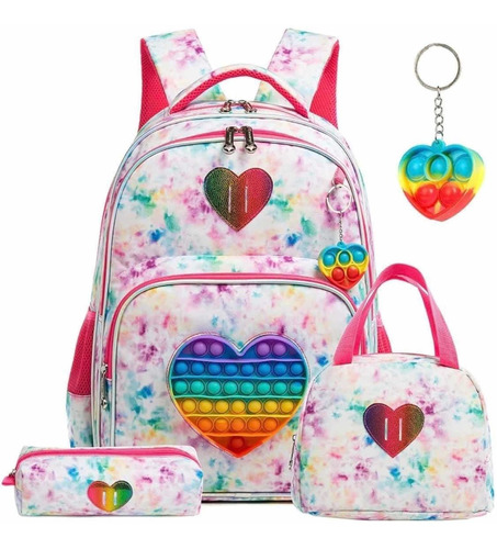 Paquete Mochila Lonchera  Lapicera Pop It   Escolar Corazon