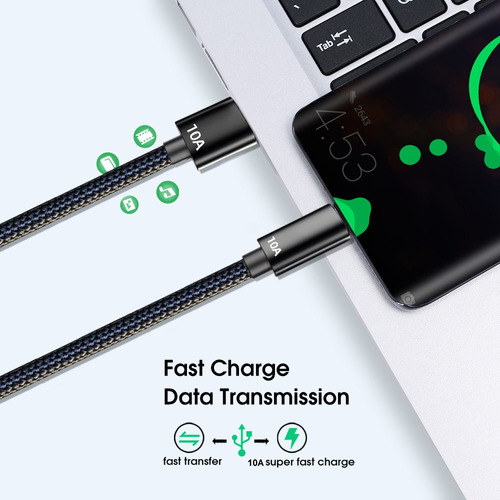 Cable De Datos De Carga Rápida De 120 W, 10 A, Cable Usb Tip