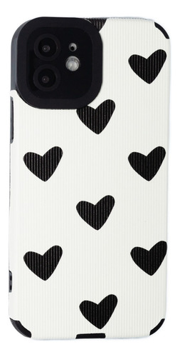 Case Para iPhone Corazones Blanco Y Negro - Funda Protectora