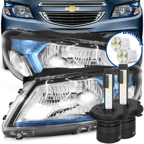 Par Farol Onix 2013 A 2019 Mascara Negra Moldura Azul + Led