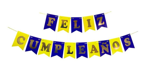 Banderin Azul Amarillo Letras Doradas Feliz Cumpleaños Boca