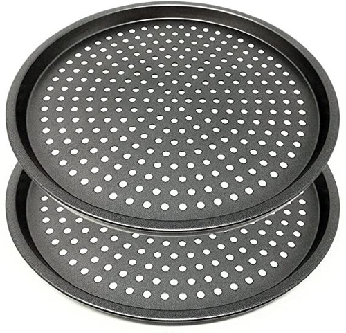 2x Molde Pizza Pan 32,5 Cms Acero Antiadh. Perforado Cocina