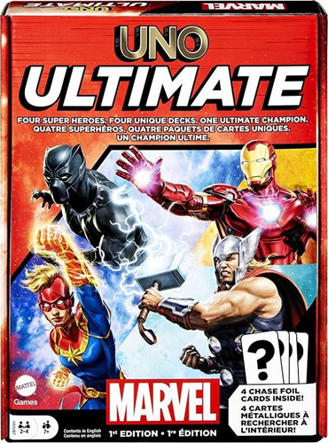 Uno Ultimate Marvel Card Game Con 4 Cartas De Papel De Alum