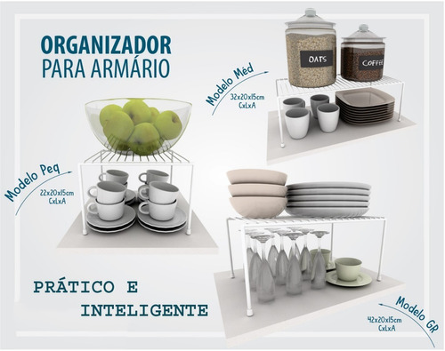 Kit Organizador Armário Cozinha Prateleira Aramado Aço 3 Un