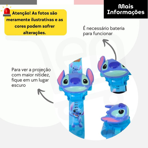 Relogio Lilu Stitch Led Infantil Desenho Com Projeção Horas