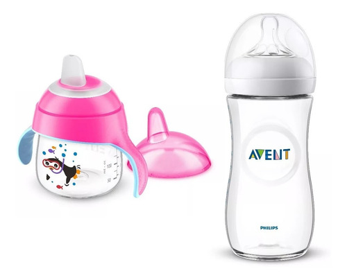 Kit Copo Pinguim 200ml Rosa E Mamadeira Petala Avent 330ml