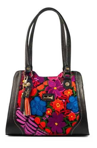 Imagen 1 de 9 de Bolsa De Piel Con Telar Artesanal Y Llavero Bolso De Dama