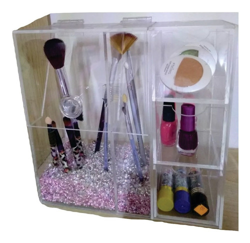 Organizador Acrilico Brochas Y Maquillaje 3 Cajones 