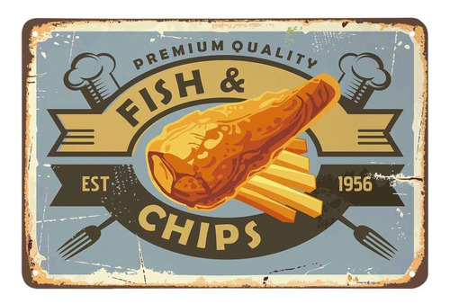 Cartel Metal Texto  Fish And Chips  8.0 X 12.0 In