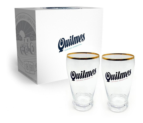 Gift Pack X2 Vasos Quilmes Murphy X500ml Bordes Dorados