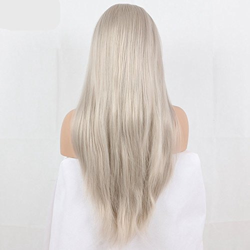 Peruca de cabelo comprido loiro platinado com renda frontal