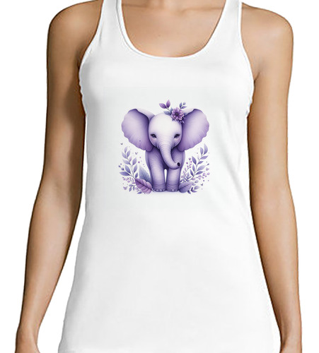 Musculosa Mujer Elefante Tierno Flores Plantas Dibujo