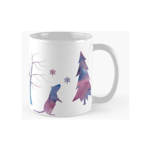 Taza Rata Invierno Animales Arte Copos De Nieve Calidad Prem