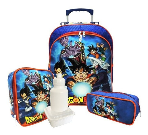 Kit Completo Mochila Infantil Dragon Ball Z Goku Super Rodinhas Tam G Azul F5