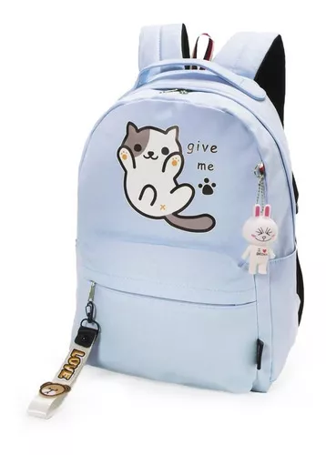 Mini mochila infantil com orelhas de gatinho azul nuvem de nylon