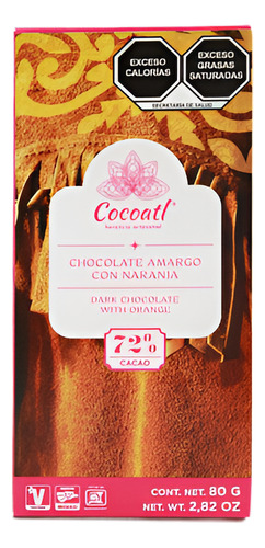 Cocoatl Barra Chocolate Amargo Naranja 80g Caja