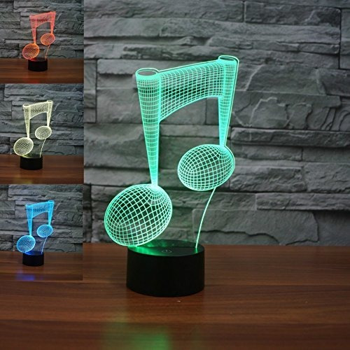 Superniudb 3d Led Moderna Nota Musical Luz Nocturna 3d Led U