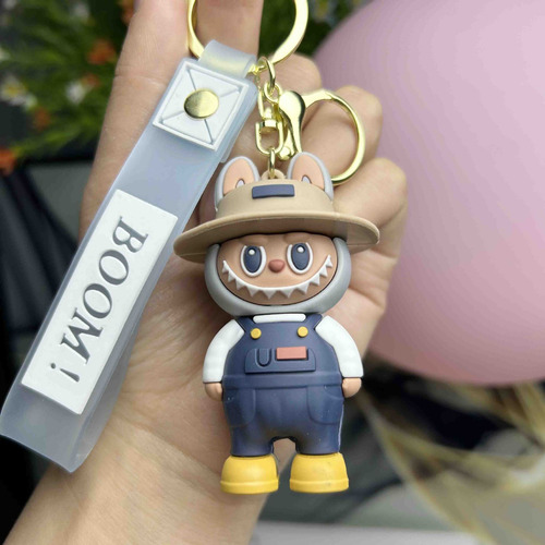 Set Of 6 Cute Straw Hat Labubu Silicone Keychain Pendant