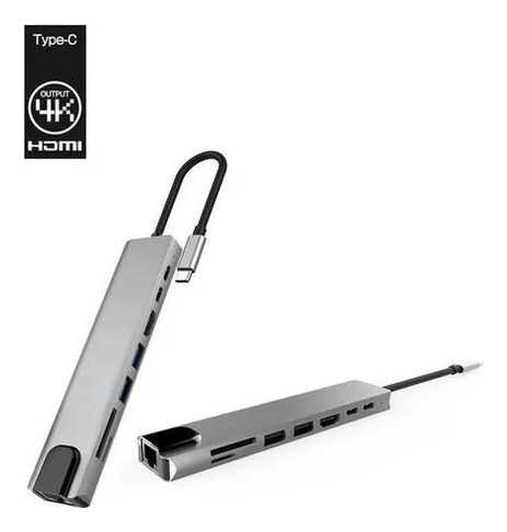 Hub Usb C Adaptador 8 Em 1 Ethernet Hdmi 4k Thunderbolt 3 M2
