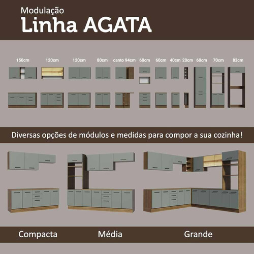 Balcão Pia Cozinha 1 Porta 2 Gavetas C/ Tampo Agata Madesa R Cor Rustic/Cinza