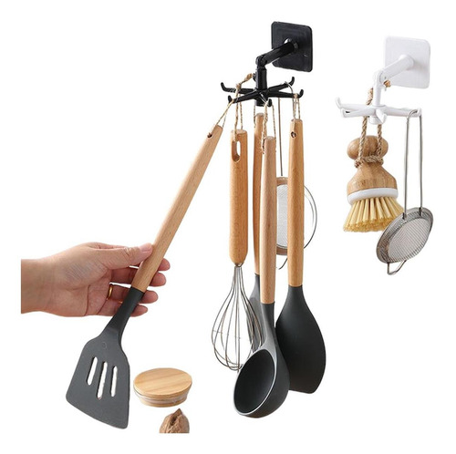 Imagen 8 de 9 de Soporte Gancho Giratorio Pared Adhesivo Organizador Cocina