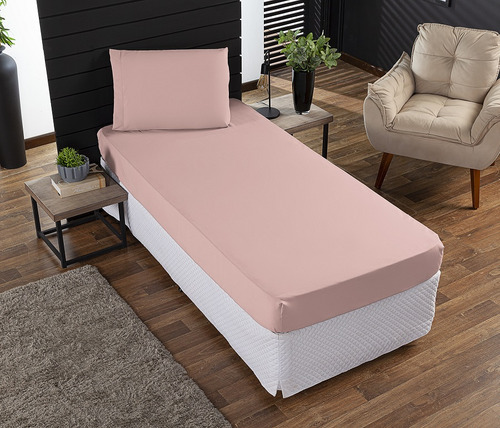 Jogo Roupa Cama Lençol Solteiro 400 Fios 2 Peças Barra Hotel Cor Rose Desenho Do Tecido Liso