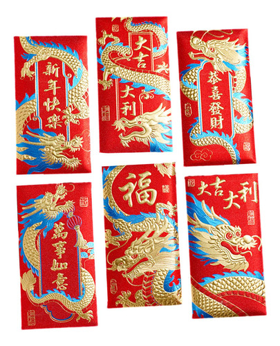 6 Sobres Rojos De Año Nuevo Chino Hong Bao Suaves, Estilo A