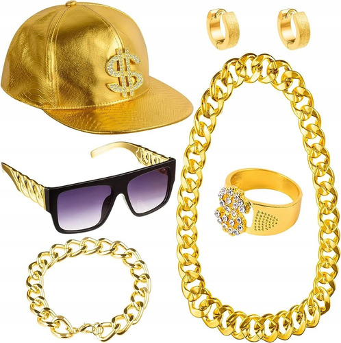 Set De Sombrero De Rapero Con Gafas De Sol Con Cadena De Hip