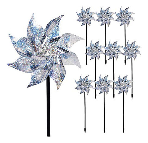 10 Pack Reflective Pinwheels With Stakes, Extra Sparkly...