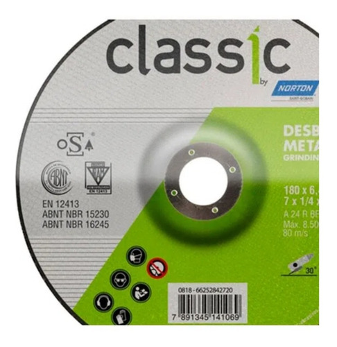 Discos De Desbaste Norton Classic Bda 600-180x6.4x22.23cx10