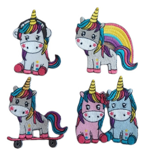 4 Parches Bordados Unicornios Kawaii Arcoiris Termoadhesivos