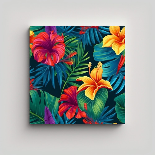 Cuadro Decorativo Flores Tropicales Estilo Óleo 20x20cm