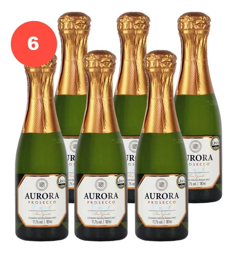 Kit Com 6 Mini Espumante Aurora Boreal Prosecco 187 Ml