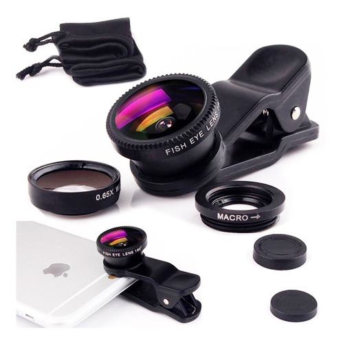 10 Unid Kit Clip Lentes 3x1 Fisheye Macro Universal Clip Len