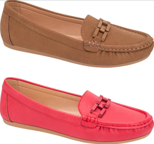 Mocasines Dama Kit De 2 Pares Rojo Negro Confort 893