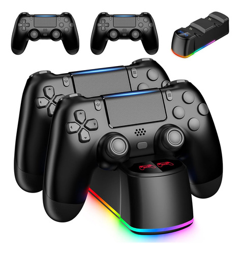 Soporte Cargador De Joystick Para P4 Slim Pro Con Luces Rgb Usb