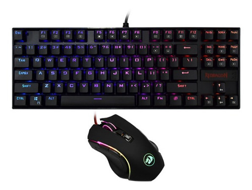 Teclado Gamer Redragon K552RGB-BA-S + Mouse Usb 7.200 Dpi i Color del ratón: negro, color del teclado: negro