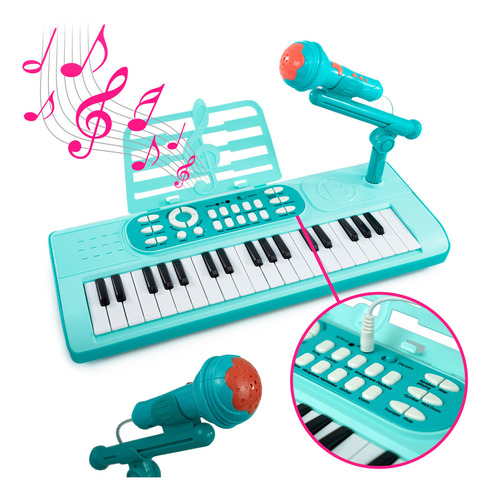 Teclado Musical Eletrônico Multifuncional Com Microfone Cor Azul 110v