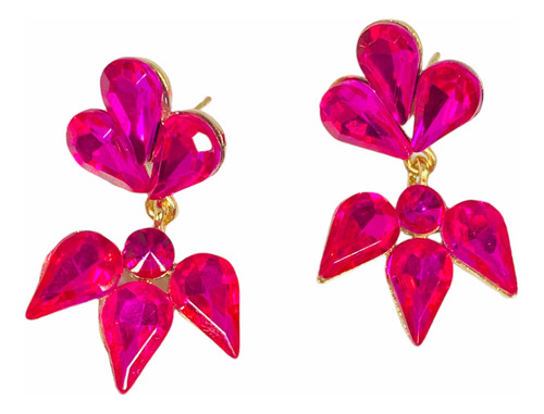 Aros Fiesta Cóctel Cristales Swarovski Fucsia Puntas