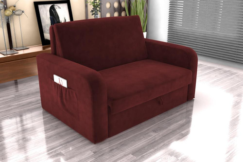 Sofá Cama Daiane 2 Lugares Com Baú Veludo Vinho Matrix