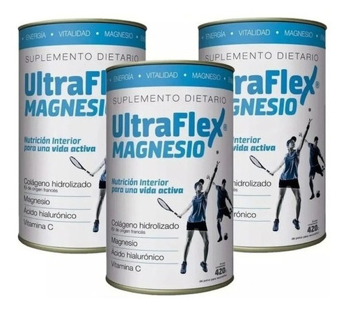 Colágeno Hidrolizado Ultraflex Magnesio En Polvo 420gr X3 Un