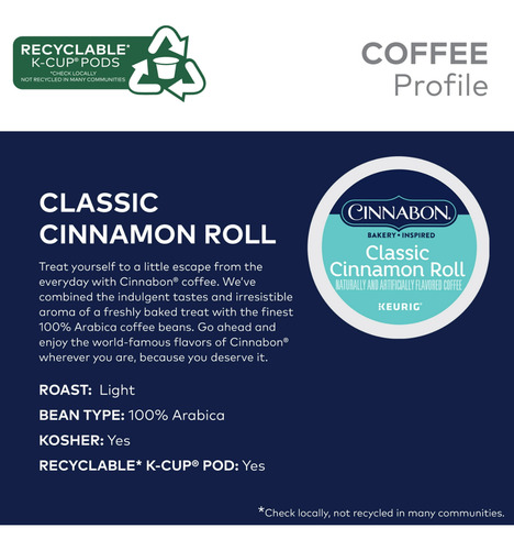 Cápsulas Café Cinnabon Classic Cinnamon Roll, 24 K-cups
