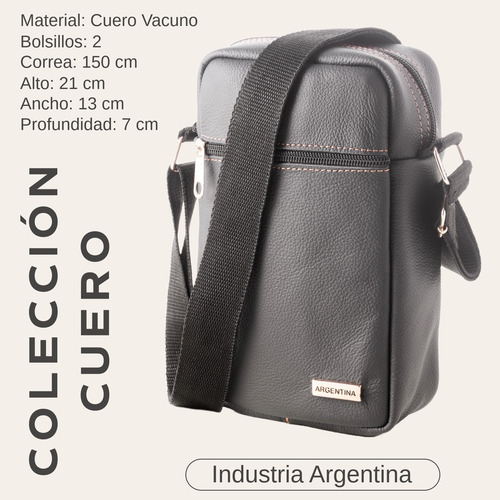 Morral Bandolera Berlin Cuero Porta Celu Urbano Mini Bag Tg Negro Lisa Níquel Negro
