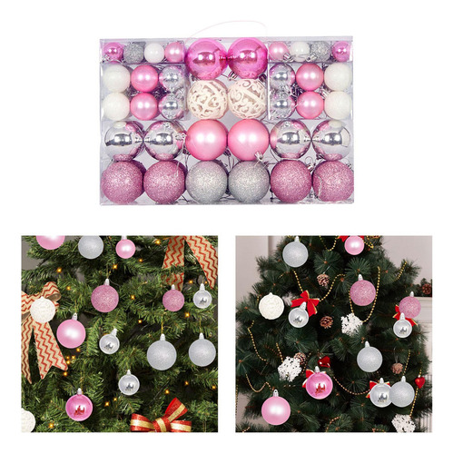 W 100x Adornos De Bolas De Navidad, Adornos Rosa Plata