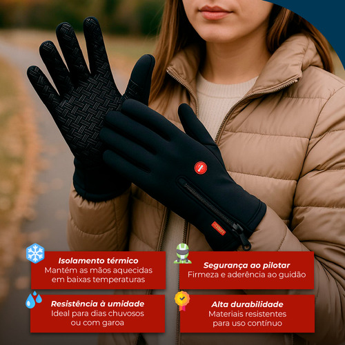 Par Luva Motoqueiro Térmica Impermeável Com Touch Screen